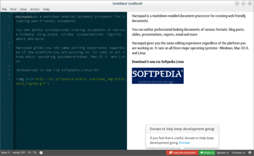 Screenshot of software document tool Haroopad
